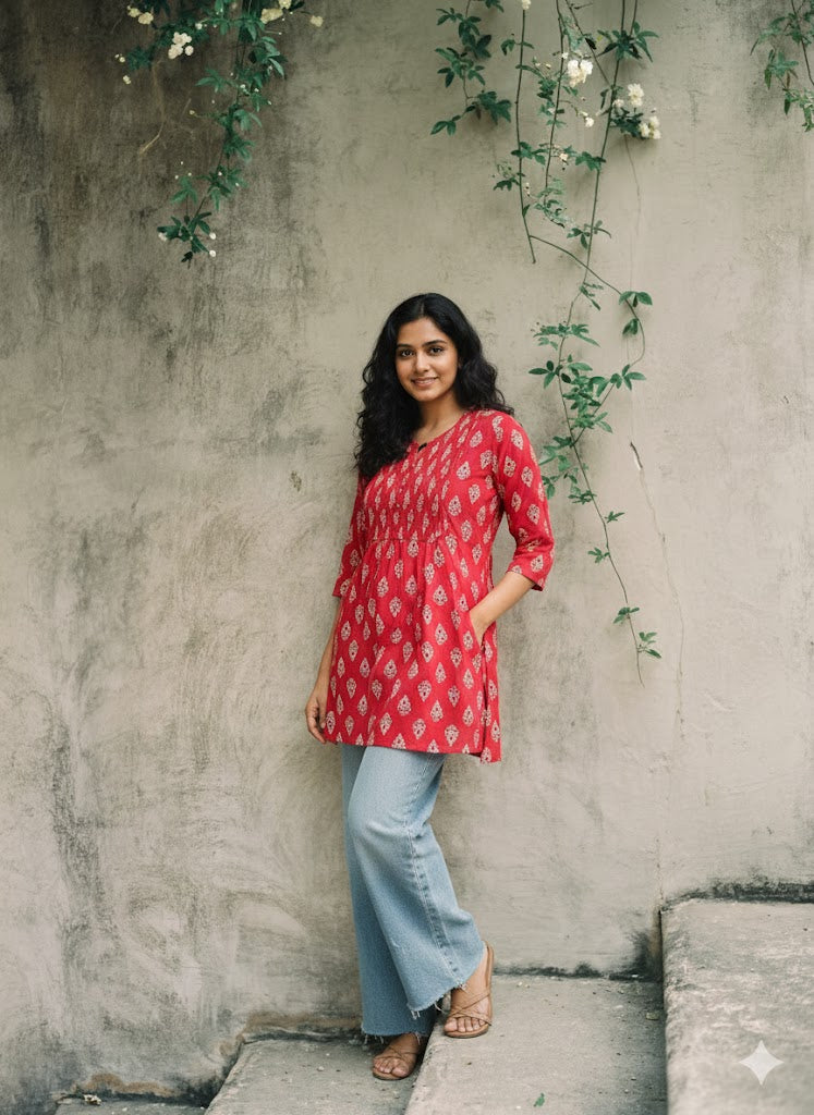 ALL DAY RED SHORT KURTI-5015