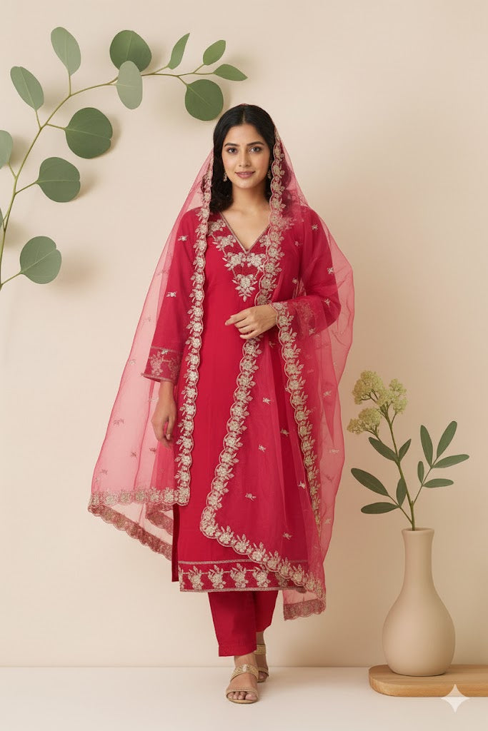 RED BLOSSOM ETHNIC SUIT-1311