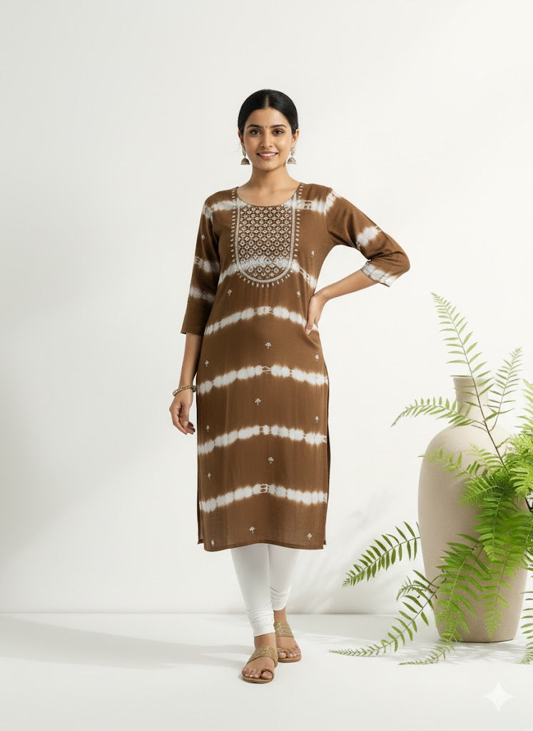 BROWN SHIBORI KURTI-6005