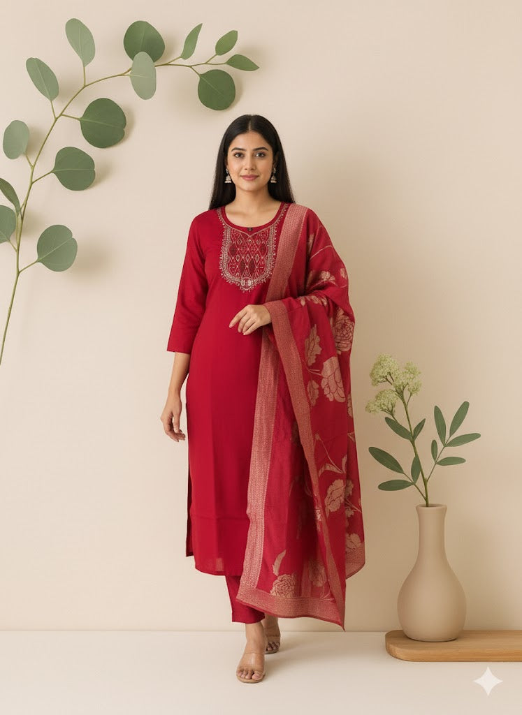 RED MIRAGE ETHNIC SUIT-1324