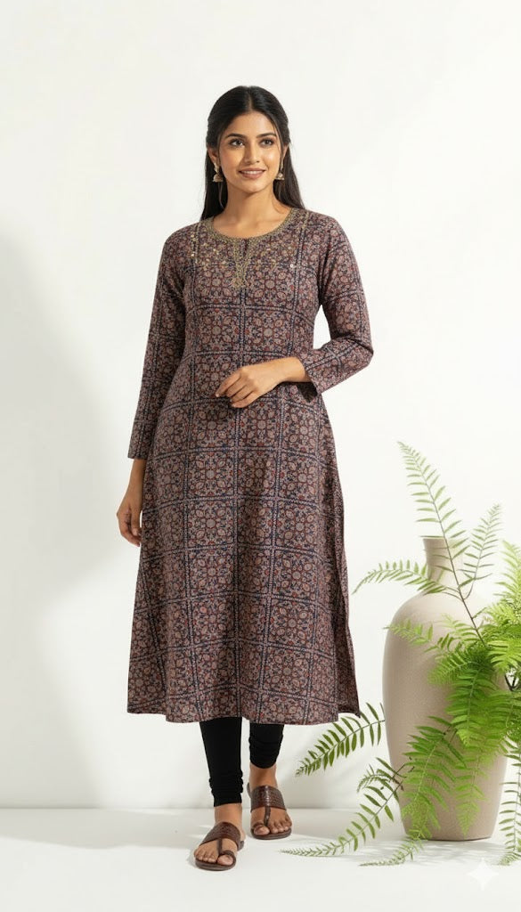 RUSTIC AJRAKH KURTI-6011