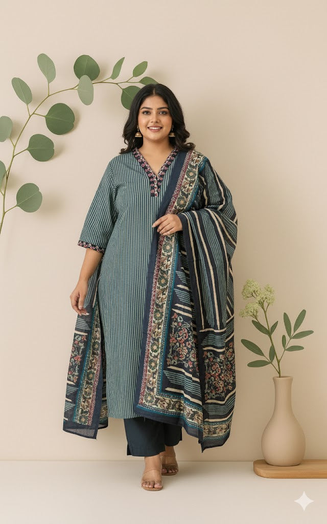 INDIGO STRIPES ETHNIC SUIT-1256