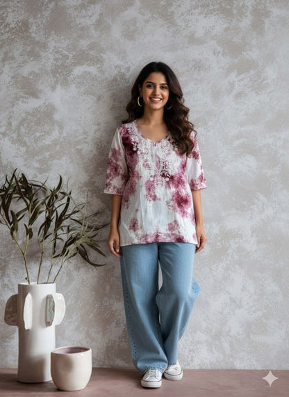 TIE & DYE MAROON KURTI-5008