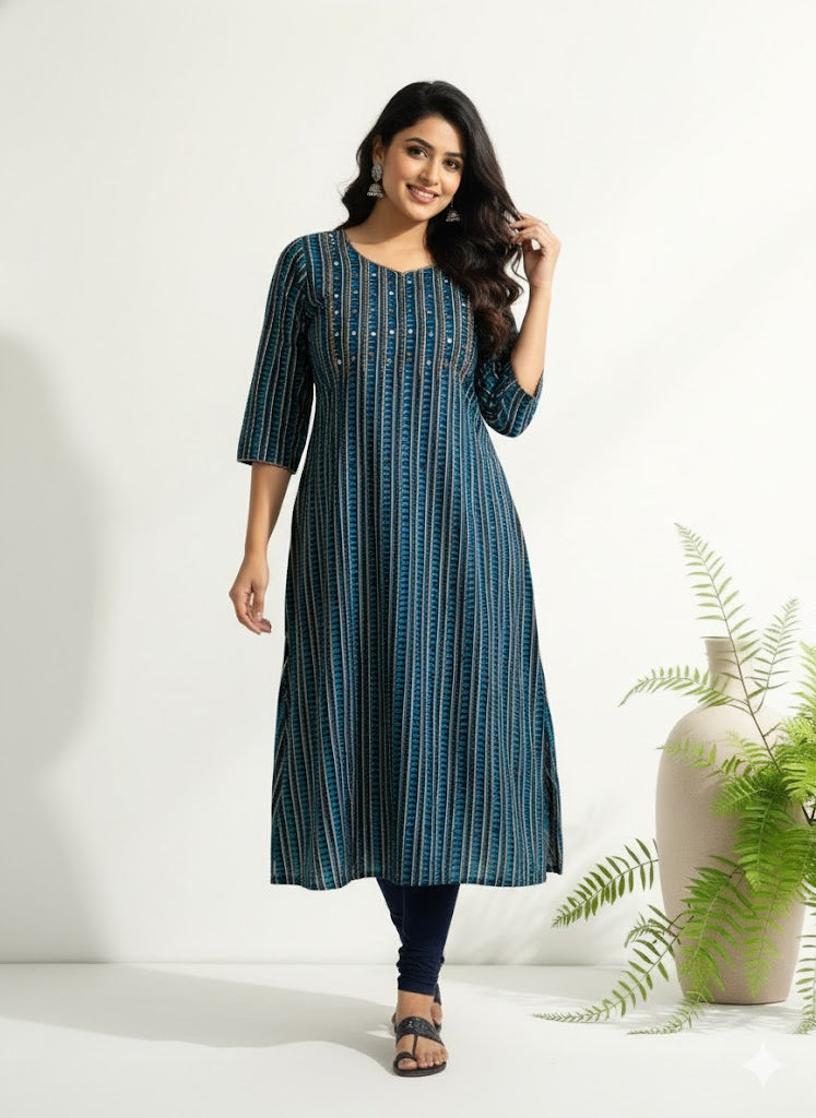 AJRAKH STRIPES KURTI-6012