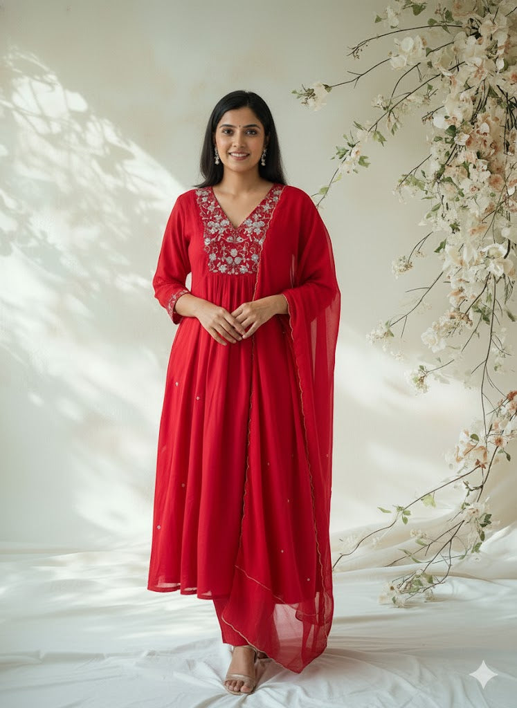 RED BLOOM ETHNIC SUIT-MC06