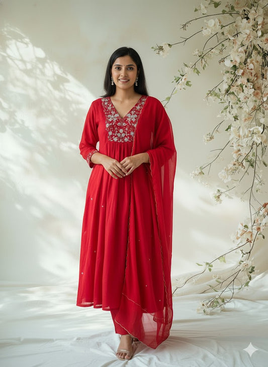 RED BLOOM ETHNIC SUIT-MC06