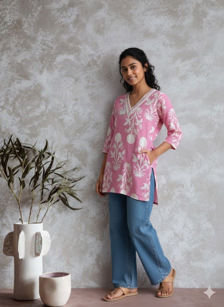 PINK BOUQUET KURTI-5009