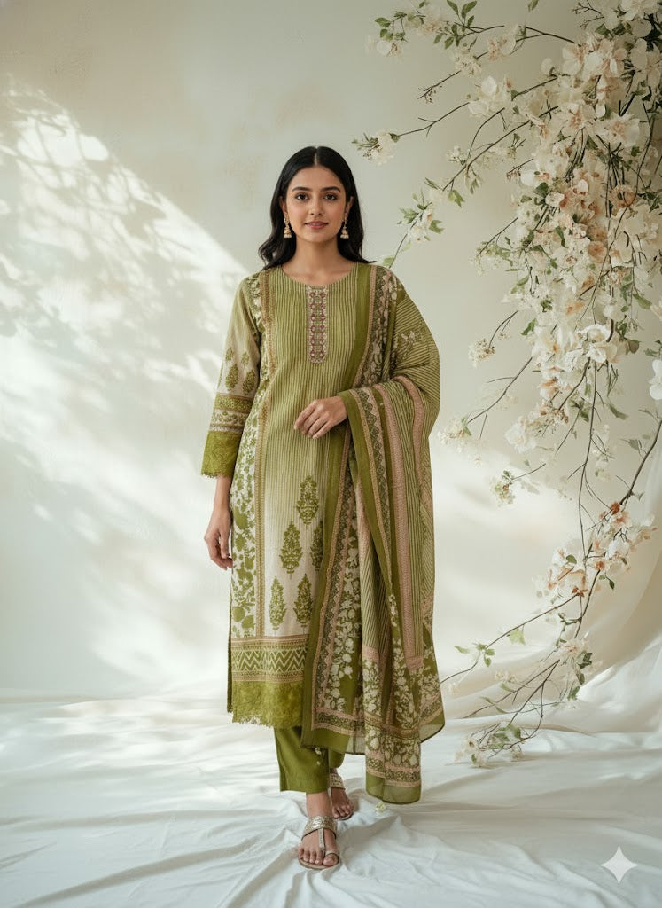 OLIVE BLOOM ETHNIC SUIT-1196
