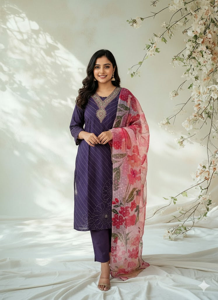 PURPLE LAWN ETHNIC SUIT-1200