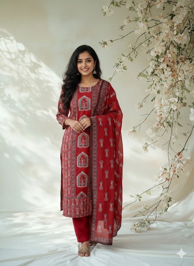 RUSTIC RED ETHNIC SUIT-1185