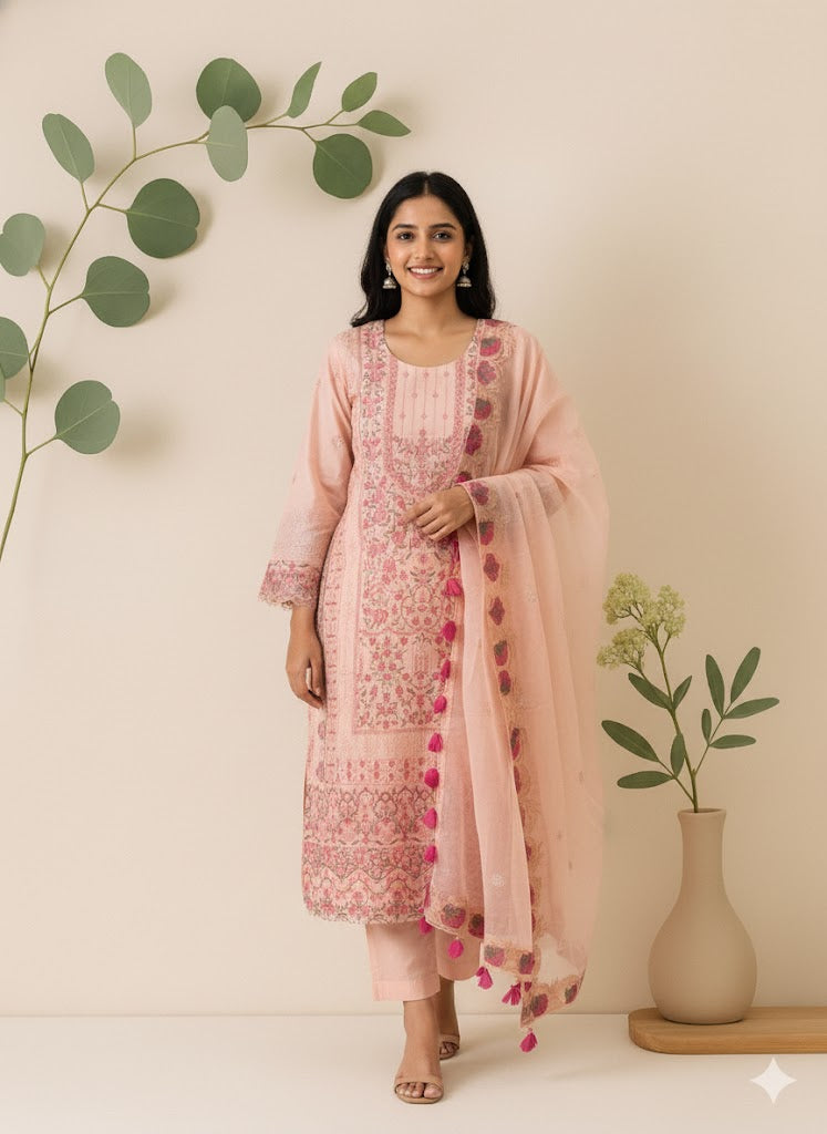 PASTEL PEACH PAKISTANI ETHNIC SUIT - 1337