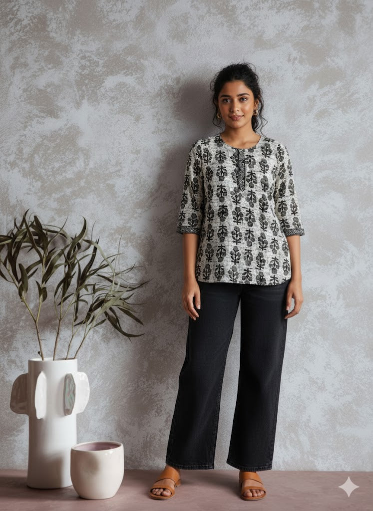 GREY BOUQUET KURTI-5013