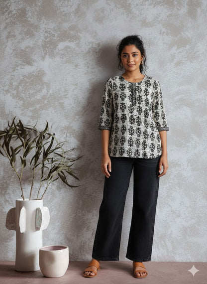 GREY BOUQUET KURTI-5013