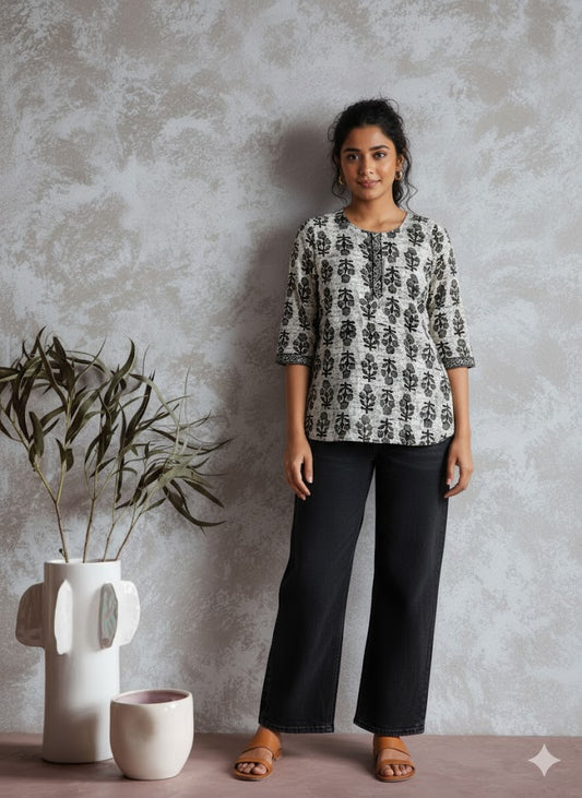 GREY BOUQUET KURTI-5013