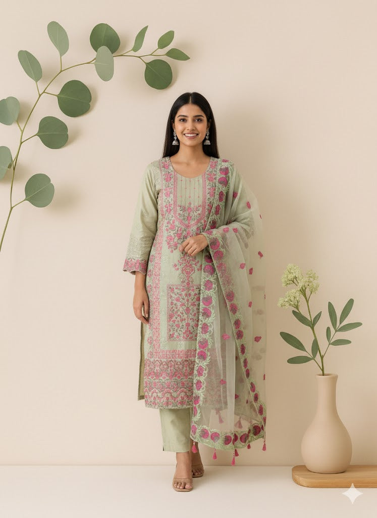 PASTEL GREEN PAKISTANI ETHNIC SUIT - 1337
