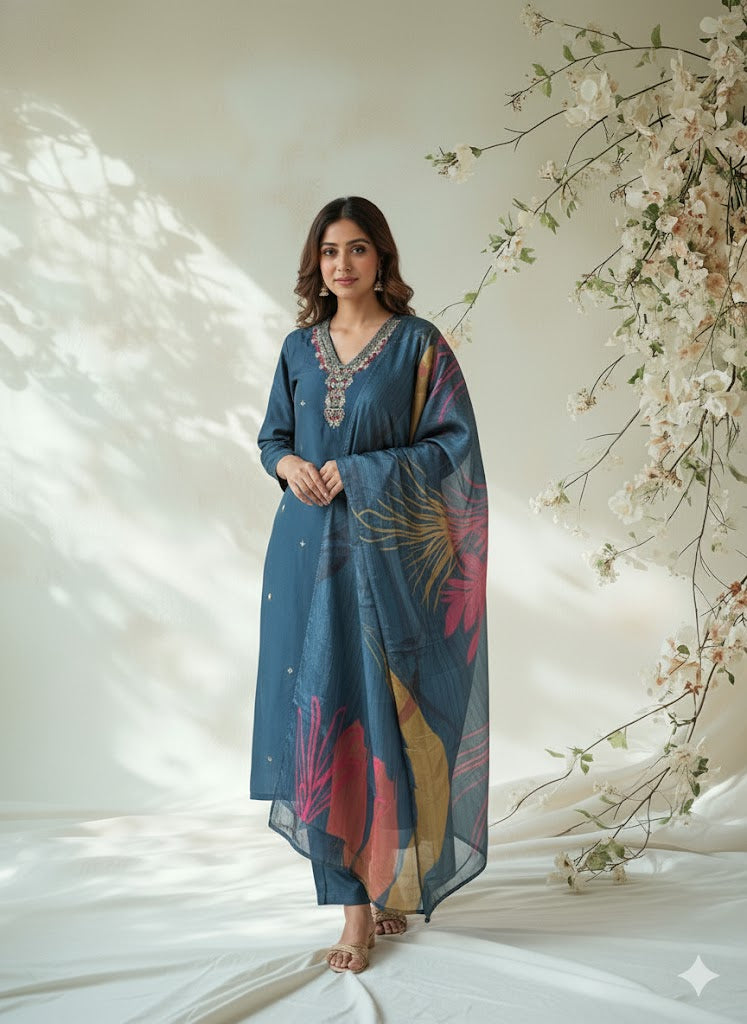 MIDNIGHT BLOOM ETHNIC SUIT-1193