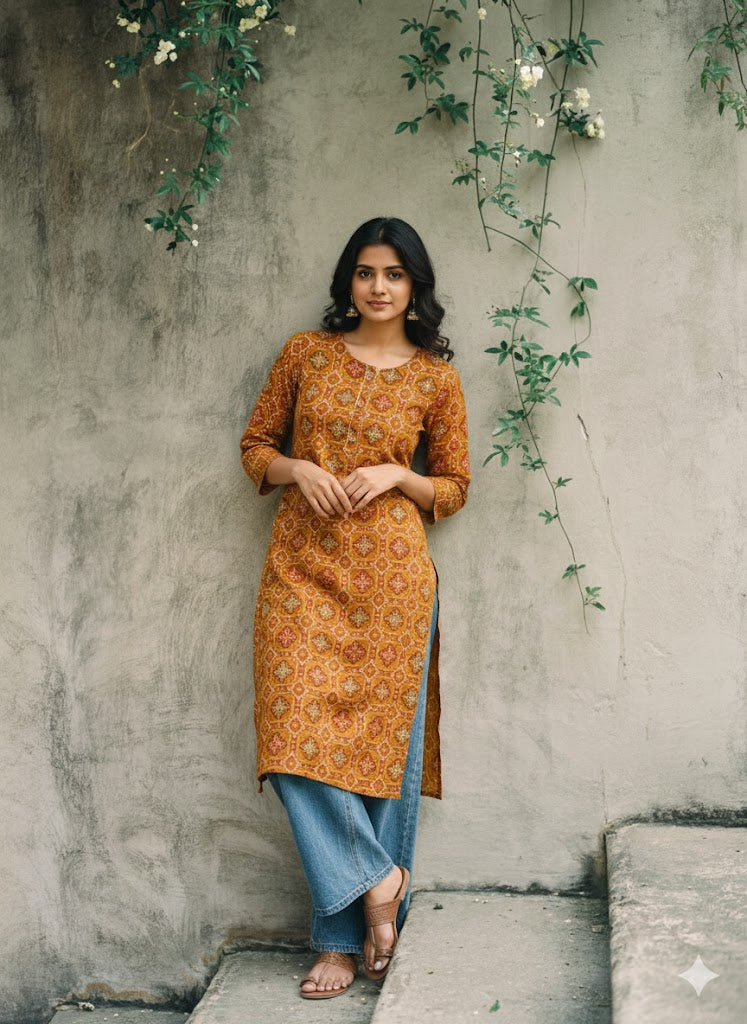 PIXEL MUSTARD KURTI-6021
