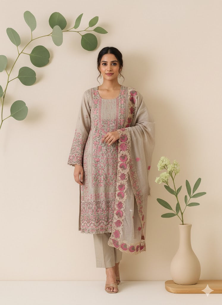PASTEL BEIGE PAKISTANI ETHNIC SUIT - 1337