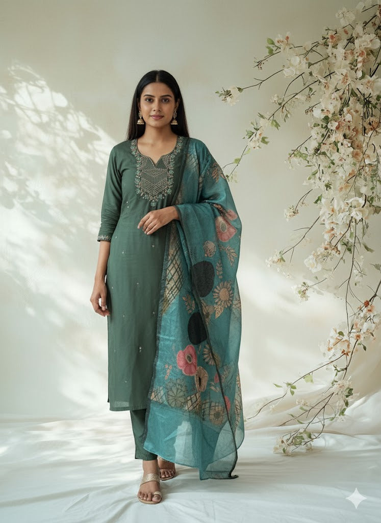 MYSTIC GREEN ETHNIC SUIT-1168