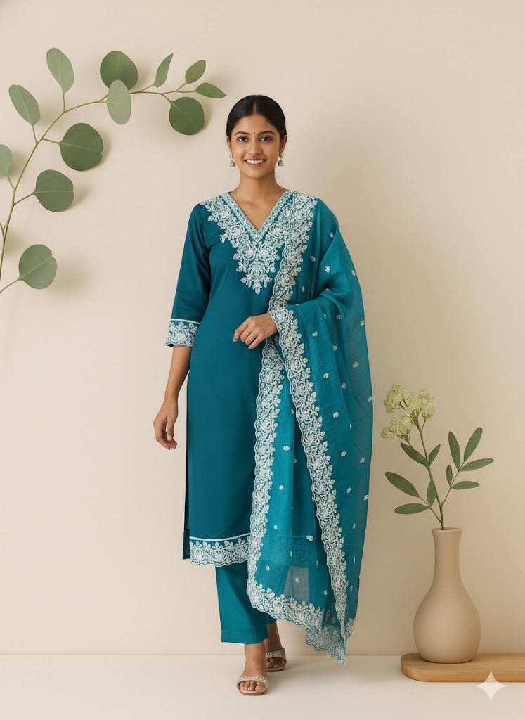 TEAL THREADS ETHNIC SUIT-1298