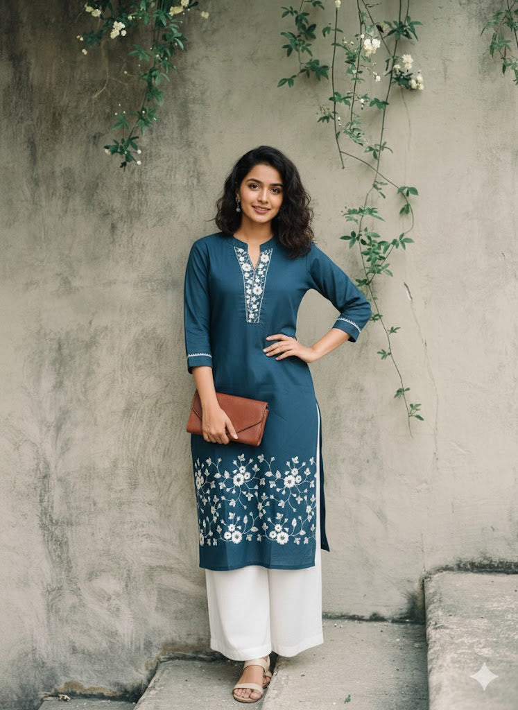 TWILL BLUE COLLAR KURTI-6015