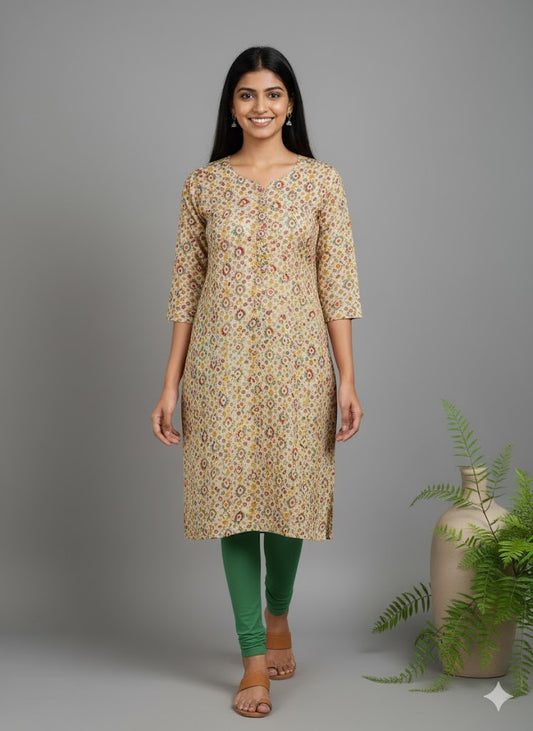 CREAM SPARKLE KURTI-6007