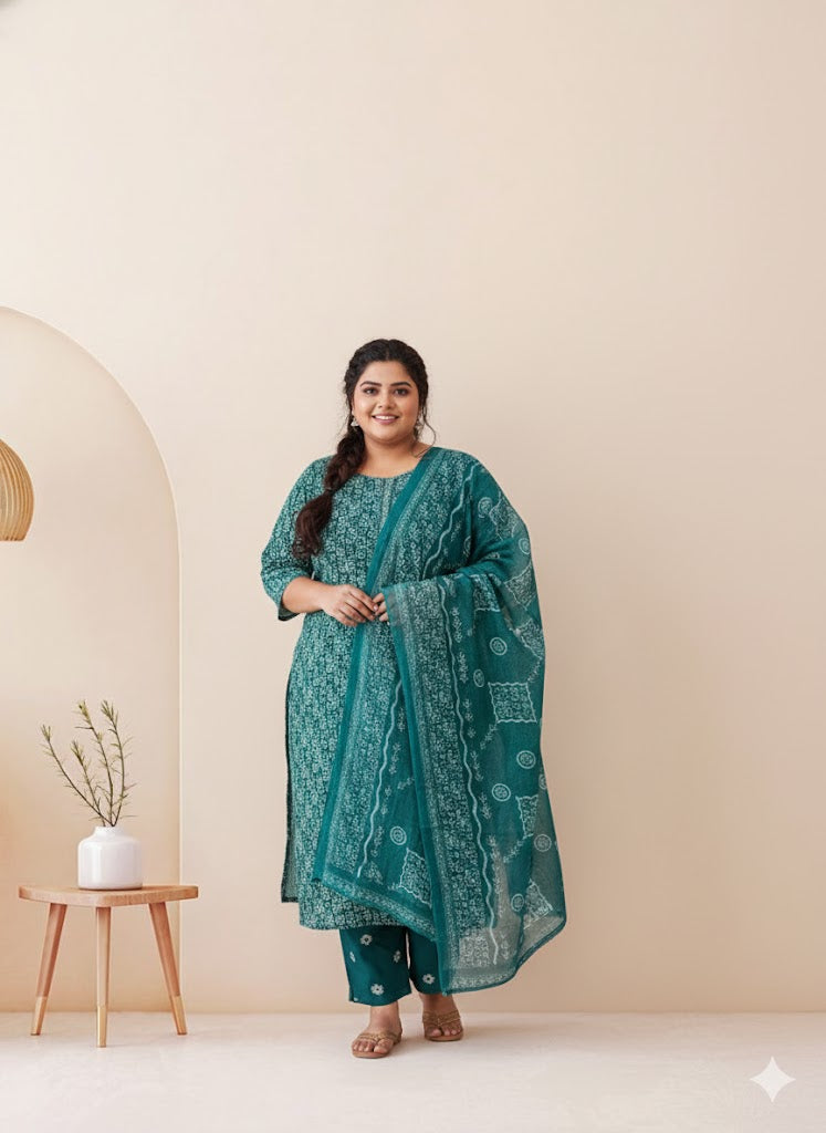 LOOM & BLOOM KURTI SET-TEAL-1245