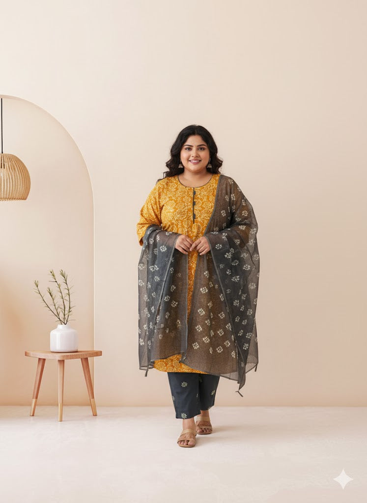 BLOOM LINE KURTI SET -YELLOW- 1244