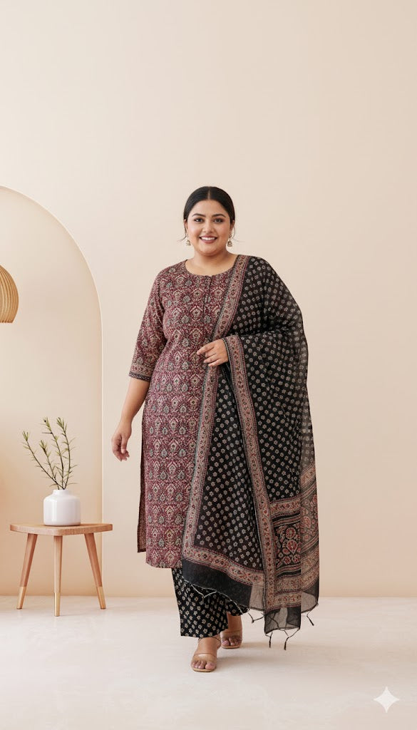 LOOM & BLOOM KURTI SET-MAROON-1246