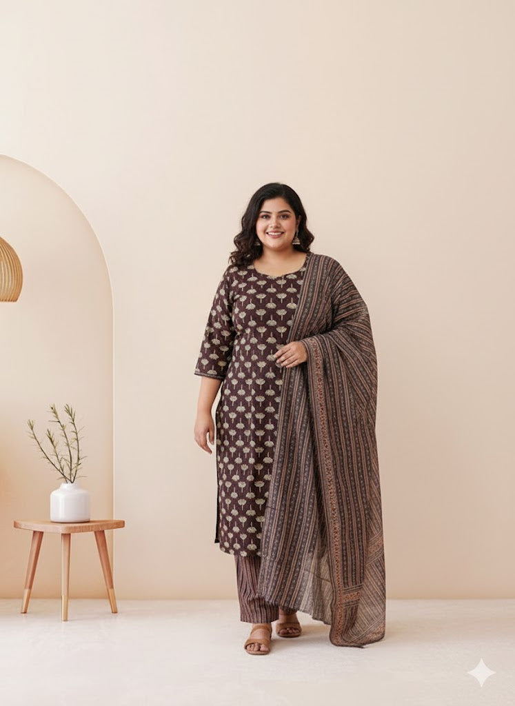 LOOM & BLOOM KURTI SET-BROWN-1246