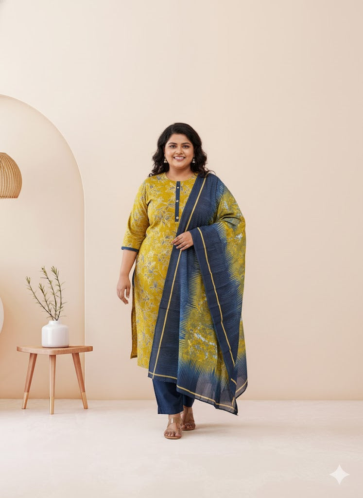 BLOOM LINE KURTI SET - GREEN - 1243