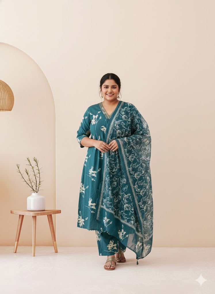 GARDEN WHISPER KURTI SET - BLUE - 1263