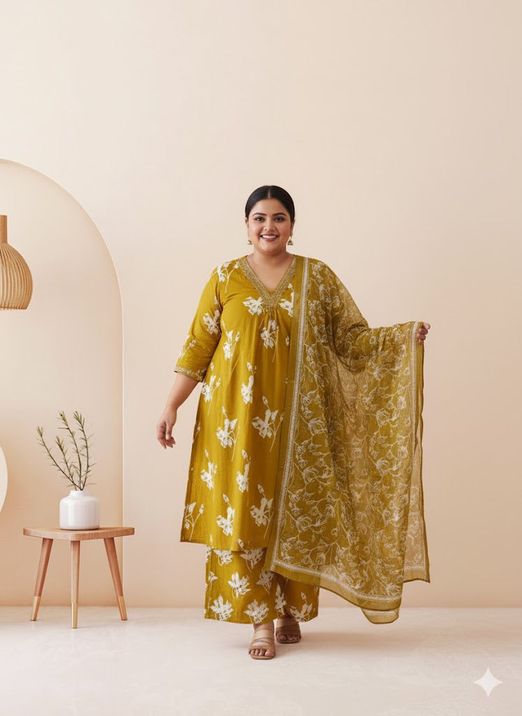 GARDEN WHISPER KURTI SET - YELLOW - 1263