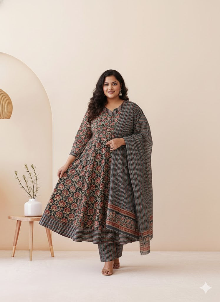 PETAL WEAVE KURTI SET-BLUE-2030