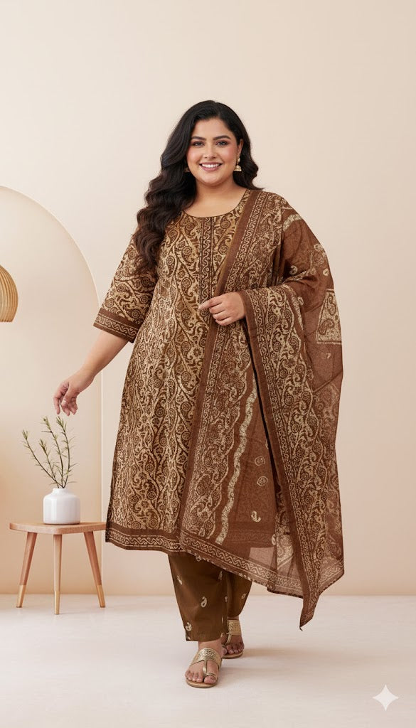 LOOM & BLOOM KURTI SET-BROWN-1245