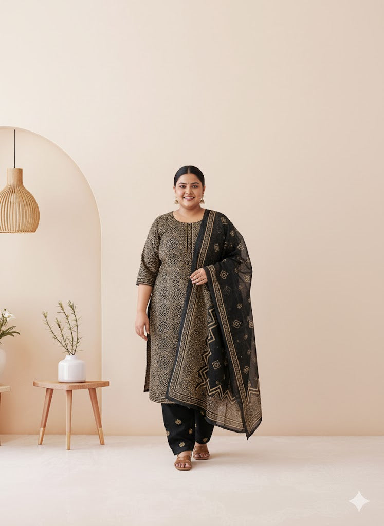 LOOM & BLOOM KURTI SET-BROWN-1245