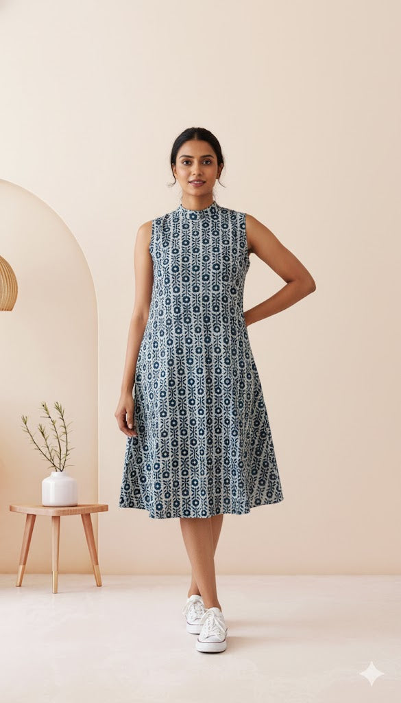 INDIE PRINT DRESS - INDIGO-3029