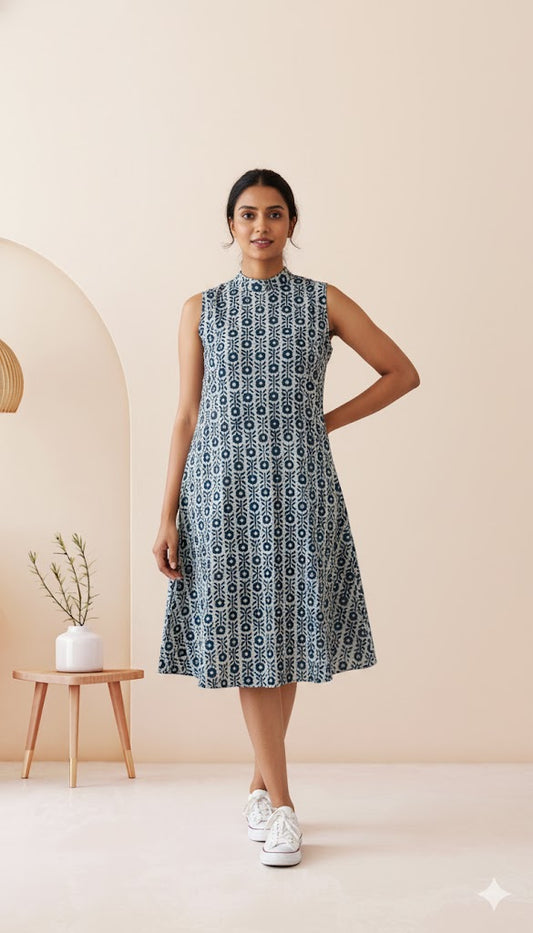INDIE PRINT DRESS - INDIGO-3029
